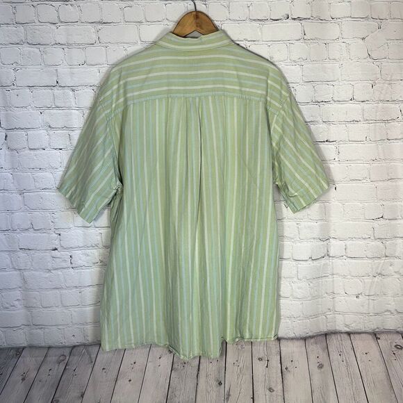 Men’s L.L. Bean XL Green short sleeve striped button-up shirt #0XL82 READ - Picture 4 of 8
